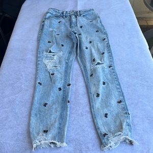 Material Girl Butterfly Embroidered Distressed jeans